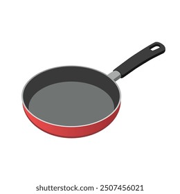 Empty iron frying pan. Cooking fryer pan in red colour vector illustration.