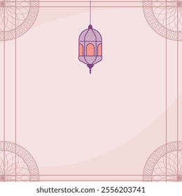 Empty Islamic Greeting Card Frame Background with Lantern and Ornament Decoration