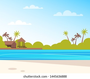 Empty Island beach. Summer time travel vacation concept. Vector flat cartoon graphic design isolated illustration