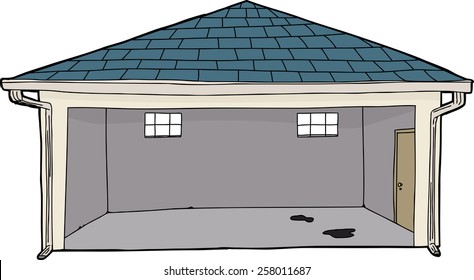 Empty Isolated Cartoon Garage With Oil Stains On Floor