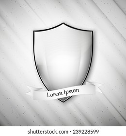 Empty isolated metal shield on dirty gray background. Vector format.