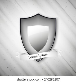 Empty isolated metal shield on dirty gray background. Vector format.