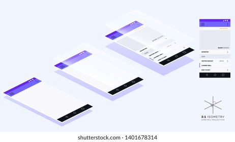 Empty Isometric Mobile App Pages. Vector Mockup For Mobile App Showcase.
