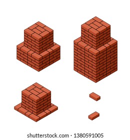 Empty isometric pedestal for the monument of brick cubes. The set of cube bases of different heights. Element of culture, Park, square. Decoration of the city.
