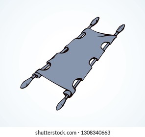 Empty iv camp pram litter on white room background. Line black ink hand drawn healthcare injured surgeon box object logo pictogram sketch in modern art doodle cartoon style pen on paper space for text