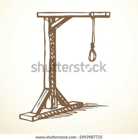 Empty jail life lethal tree collar hung pole white sky text space. Dark black ink pen hand drawn line hopeless unhappy human man neck cruel stress fear game outline logo sign icon retro style concept