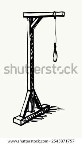 Empty jail life lethal tree collar hung pole white sky text space. Dark black ink pen hand drawn line hopeless unhappy human man neck cruel stress fear game outline logo sign icon retro style concept