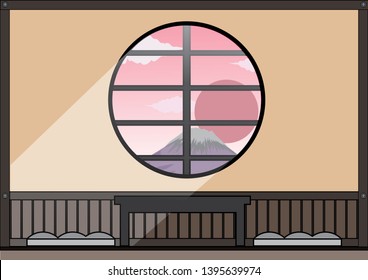 Empty japanese living room in zen style.vector