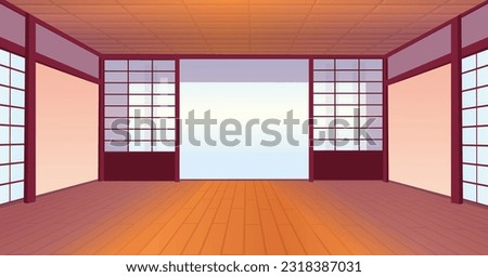 Empty japanese room with a big window.  Cartoon style