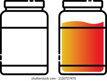 Frasco vacío e icono de llenado de tarro para elemento ilustrativo. Icono de barra con tapa