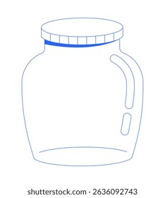 Vazio com objeto de linha 2D da tampa. Armazenamento de despensa, economia, preservação de alimentos. Conservas. Recipiente de vidro selado item isolado clipart vetor azul contorno. Ilustração de ponto monocromático