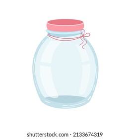 Empty jar with a pink lid. Vector illustration for icon, postcard, decor and poster.