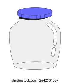 Vazio com tampa roxa 2D desenho animado objeto. Armazenamento de despensa, economia, preservação de alimentos. Conservas. Recipiente de vidro selado elemento isolado plano vetor clip art no branco. Ilustração pontual