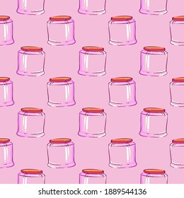Empty jar , seamless pattern on a pink background.