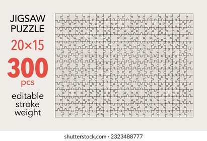 Empty jigsaw puzzle grid template, 20x15 shapes, 300 pieces. Separate matching puzzle elements. Flat vector illustration layout, every piece is a single shape.