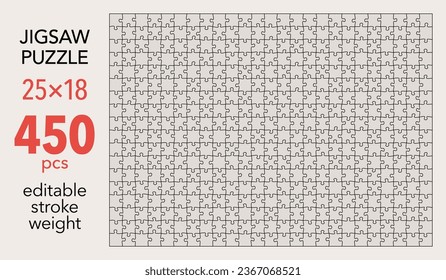 Empty jigsaw puzzle grid template, 25x18 shapes, 450 pieces. Separate matching irregularly elements. Flat vector illustration layout, every piece is a single shape.