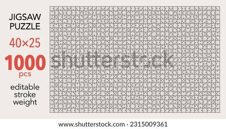 Empty jigsaw puzzle grid template, 40x25 shapes, 1000 pieces. Separate matching puzzle elements. Flat vector illustration layout, every piece is a single shape.
