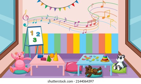 Empty Kindergarten Classroom Interior With Many Kid Toys Illustration