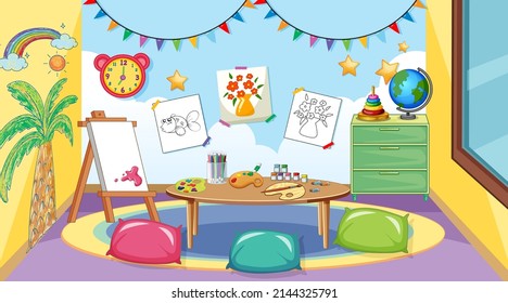 Empty Kindergarten Classroom Interior With Many Kid Toys Illustration