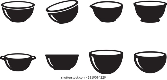 Empty kitchen bowls and ceramic dishware silhouettes set