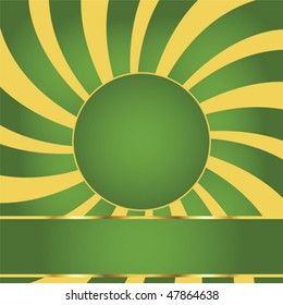 Empty label for text or photo on a green rays background