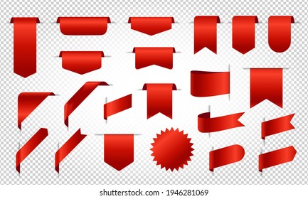 Empty labels for new product red banner ribbons, price shopping tags. Promotion sale badges, special offer stickers vector exclusive bookmark set eps 10