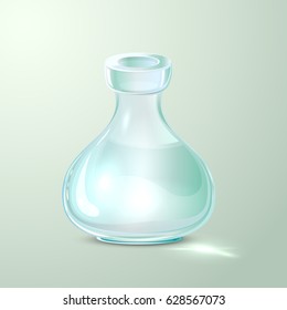 Empty laboratory glass bottle, transparent flask, illustration.
