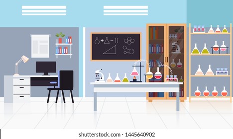 Empty laboratory science concept. Vector flat graphic design isolated illustration