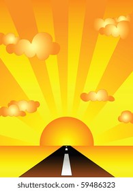 Empty landscape with road during sunset; illustration template