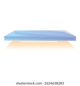 Escaparate de cristal azul claro vacío para exhibir los productos con la reflexión, aislado en el fondo blanco