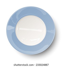 Empty light blue plate with reflections isolated on white background