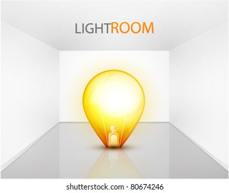 Empty light room with light bulb. Vector eps10 background
