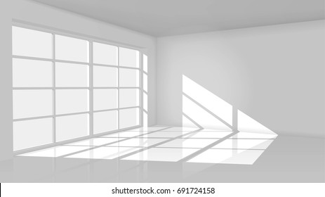Empty Light White Room with Big Window. Vector Interior