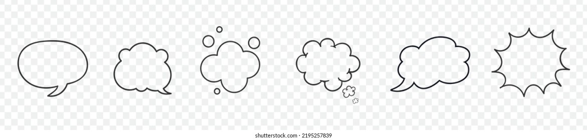 Empty line blank speech bubbles. Talk bubble box in outline style. Carton clouds isolated. Speak ballon on white background. Communication, dialog, feedback vector symbols. Vector