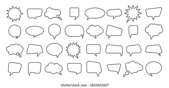 Empty linear speech bubbles set. Dialog balloon icons. Bubbles different shapes. Vector flat style.