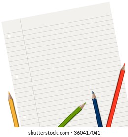 empty lined paper with different colored pencils