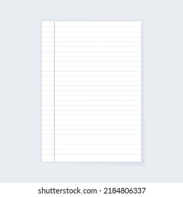 Empty lined paper page realistic note mockup for school. Blank clean notebook in a4, a3 or a2 format. White sheet document for education. Shadow on gray background vector illustration.