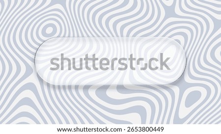 Empty liquid glass rounded banner with copy space on abstract wave background. Modern blur frame. For presentation, promotion.
