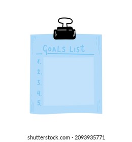 empty list for notes. Sheet for recording goals for year. Mark with tick. numbered to-do list. Hierarchy of priority, plan and dream.Vector illustration, hand-drawn