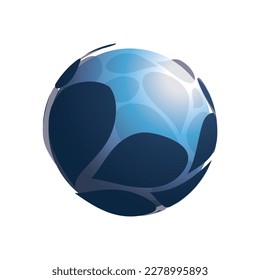 Concepto de Globe azul claro vacío, vector con una superficie de patrón de Petals oscuros grande alrededor - objeto aislado en fondo blanco - Ilustración multipropósito, plantilla de diseño para web 