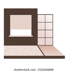 Leeres Loft im japanischen Stil. Flache, einfache Vektorgrafik 