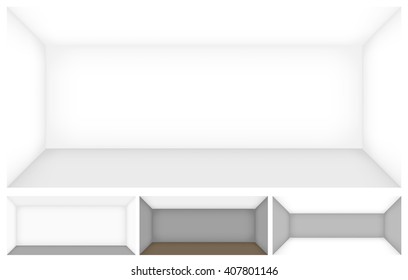 Empty long room templates, walls with perspective. Vector background