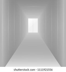 Empty long white corridor, for design. vector illustration