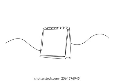 Empty loose-leaf calendar in continuous one line drawing. Single line draw of blank desk spiral calendar. Editable vector.  