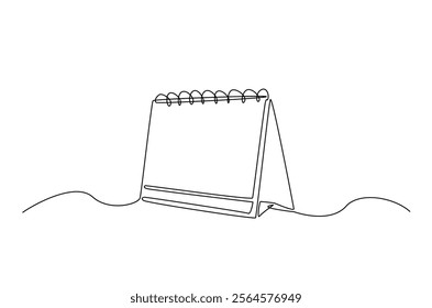 Empty loose-leaf calendar in continuous one line drawing. Single line draw of blank desk spiral calendar. Editable vector.  