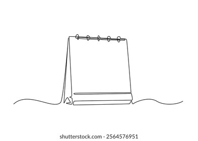 Empty loose-leaf calendar in continuous one line drawing. Single line draw of blank desk spiral calendar. Editable vector.  