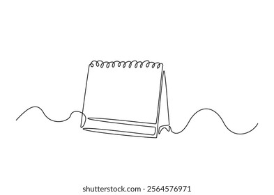 Empty loose-leaf calendar in continuous one line drawing. Single line draw of blank desk spiral calendar. Editable vector.  