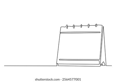 Empty loose-leaf calendar in continuous one line drawing. Single line draw of blank desk spiral calendar. Editable vector.  