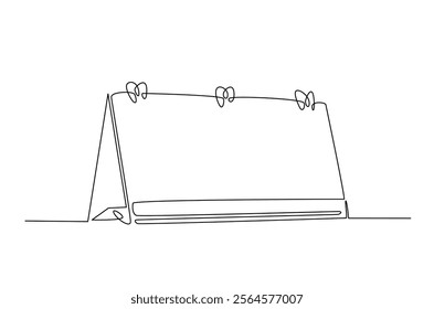 Empty loose-leaf calendar in continuous one line drawing. Single line draw of blank desk spiral calendar. Editable vector.  