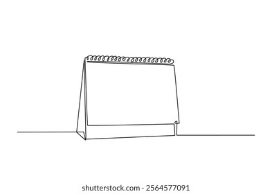 Empty loose-leaf calendar in continuous one line drawing. Single line draw of blank desk spiral calendar. Editable vector.  